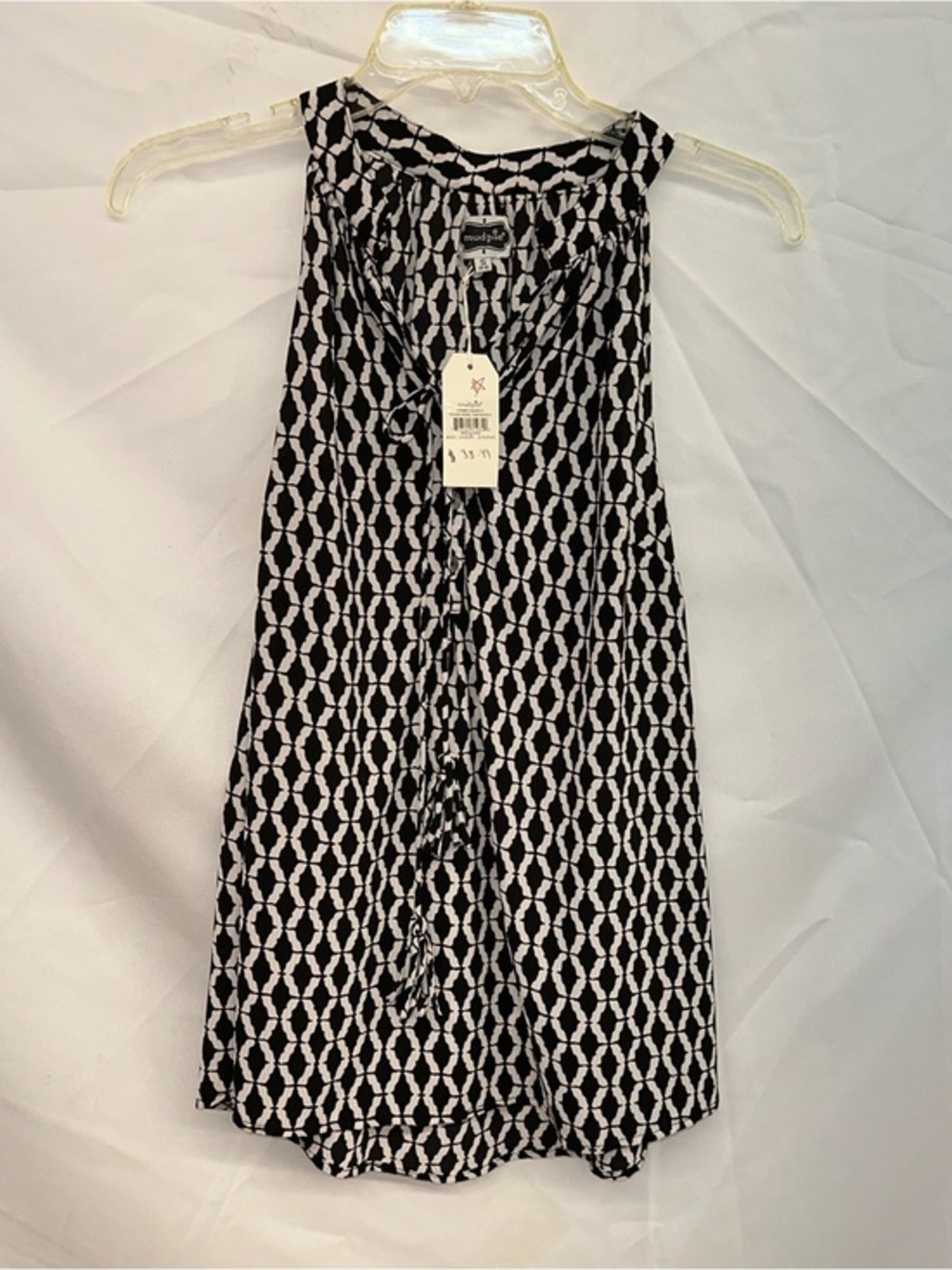 Mud Pie Black and White Geometric Tie-Front Top